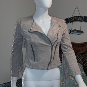 Hollister Gray Leather Jacket Modern Style Petite XS